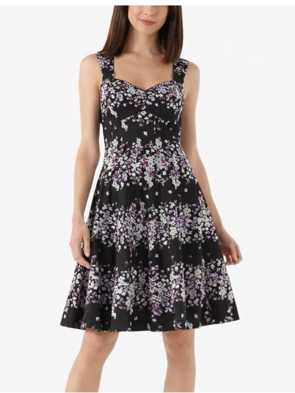 White House Black Market Women’s Black Floral Sweetheart Midi Dress Size 12